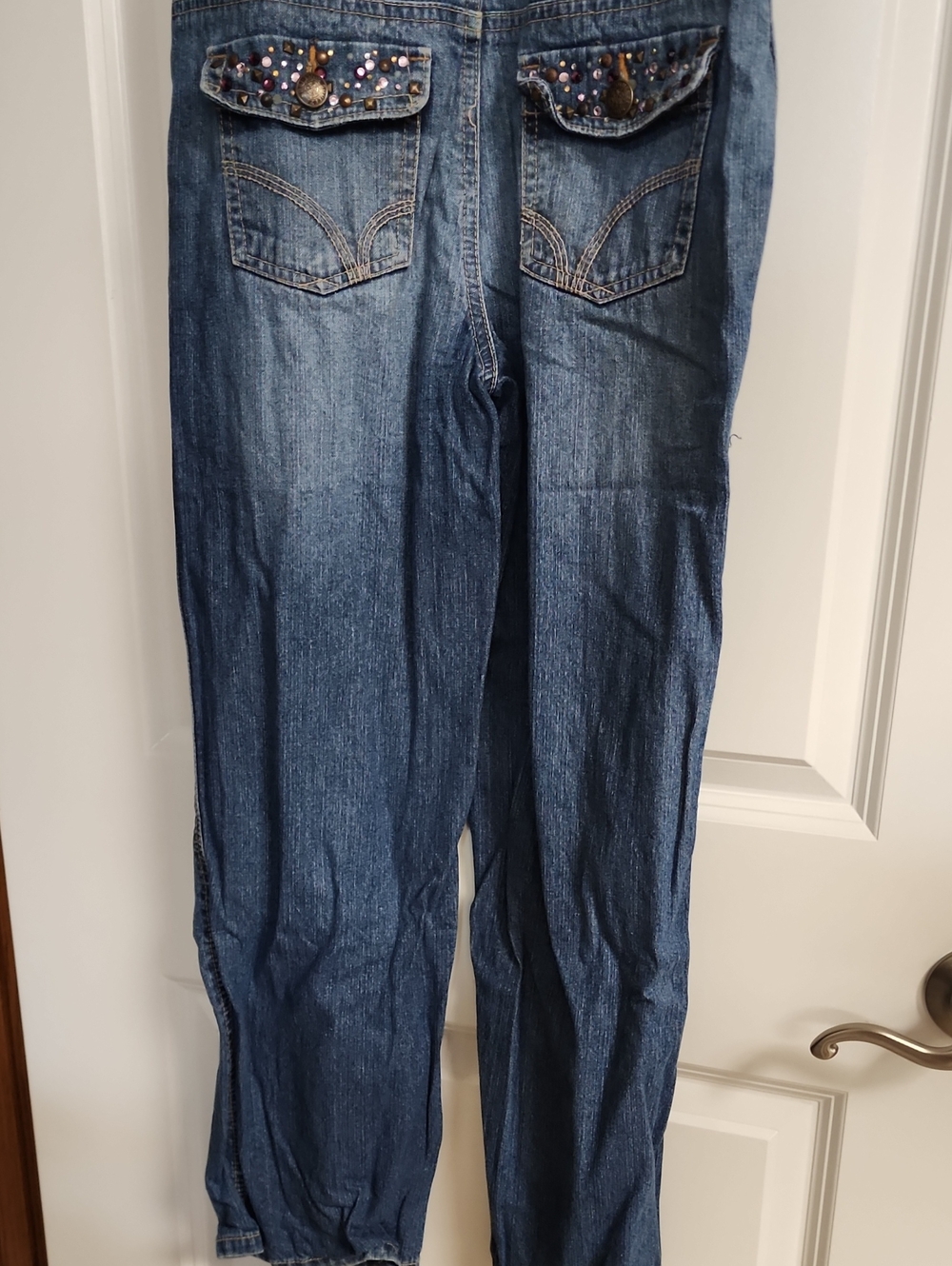 VTG Squeeze Jeans Y2K Rhinestone Bling Denim Overalls Girls Medium(10) Excellent - Picture 6 of 12